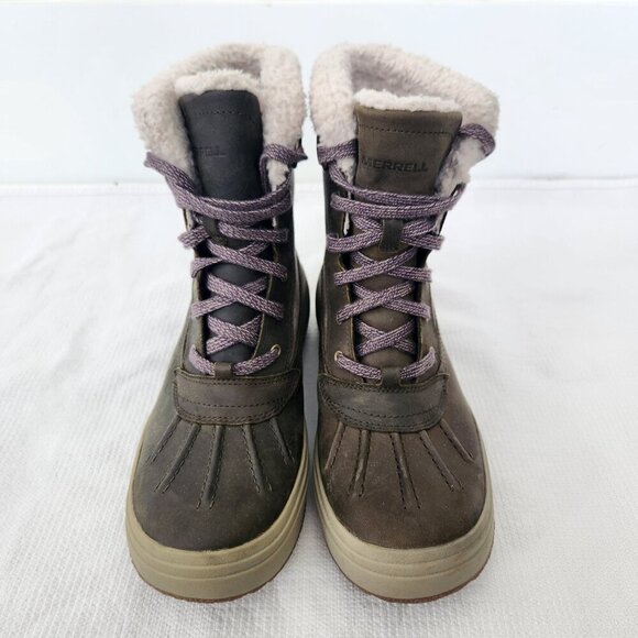 Merrell Womens Size 7. 5 Haven Polar Waterproof Mid Lace Winter Boots Olive Gray - Picture 3 of 15